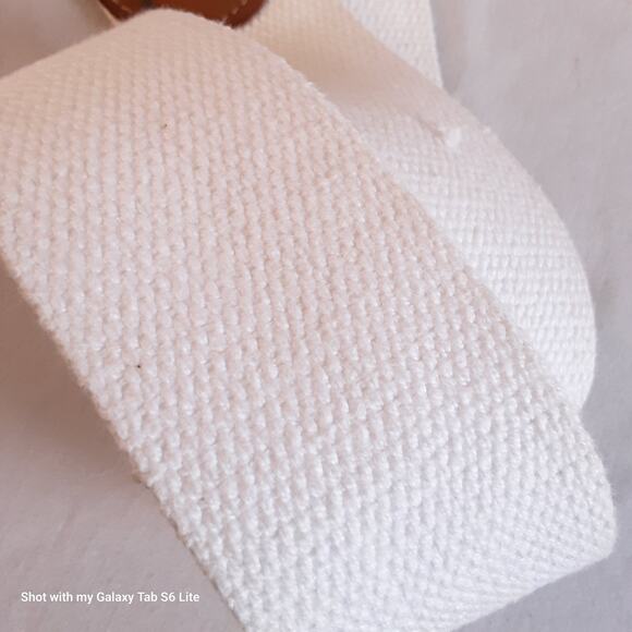 Hong Kong Womens Sucingle Belt Small Medium Peanut Brown White Canvas Cotton - Picture 9 of 12